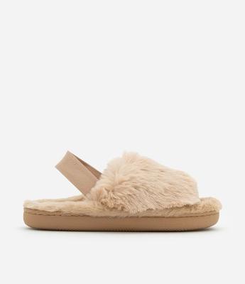 Pantufa Aberta Peludinha com Elástico no Calcanhar