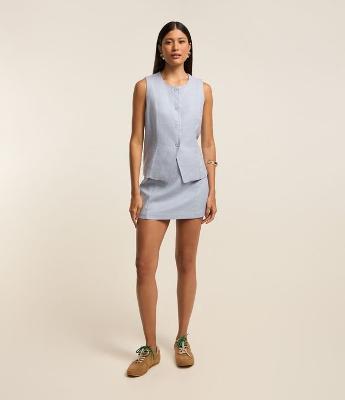 Saia Curta em Viscose e Linho com Bolsinhos