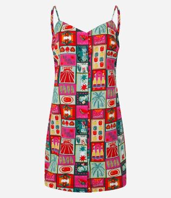 Vestido Curto em Viscolinho com Estampa de Frutinhas