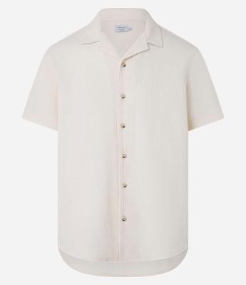 Camisa Regular com Gola Bowling e Textura Quadricular