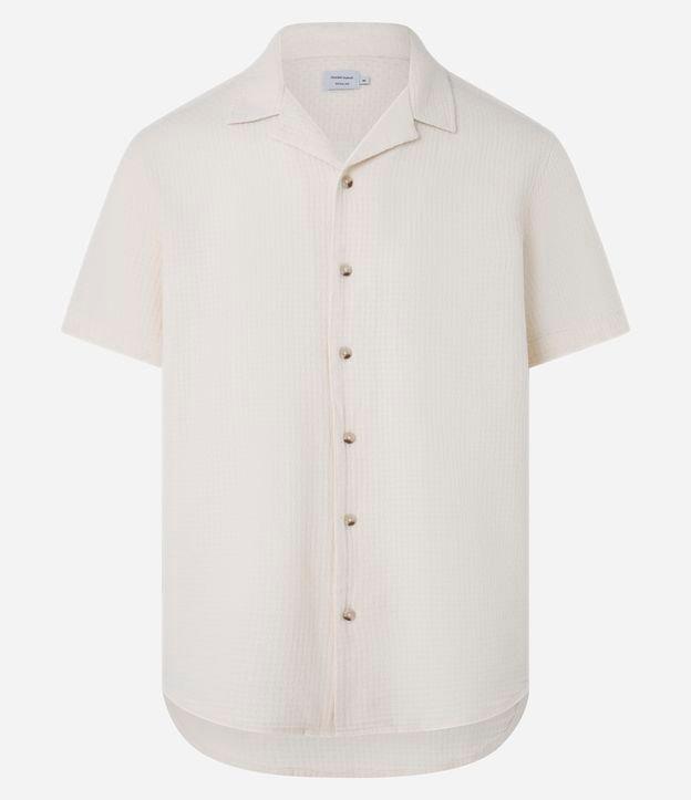 Camisa Regular com Gola Bowling e Textura Quadricular - 1