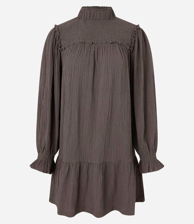 Vestido Curto em Viscose com Gola Alta e Lastex - 1