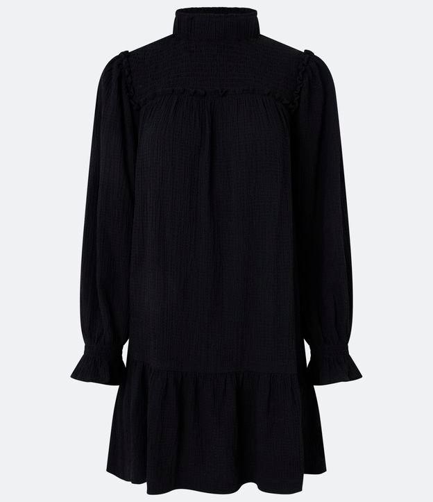 Vestido Curto em Viscose com Gola Alta e Lastex - 1