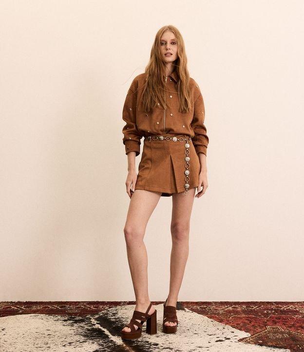 Mini Saia em Suedine com Passantes e Recortes Frontais - 1