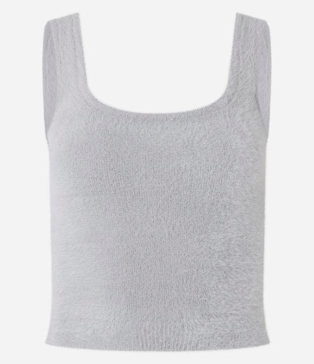 Regata Cropped em Tricô com Pelinhos - 1