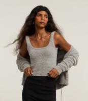 Regata Cropped em Tricô com Pelinhos - 2