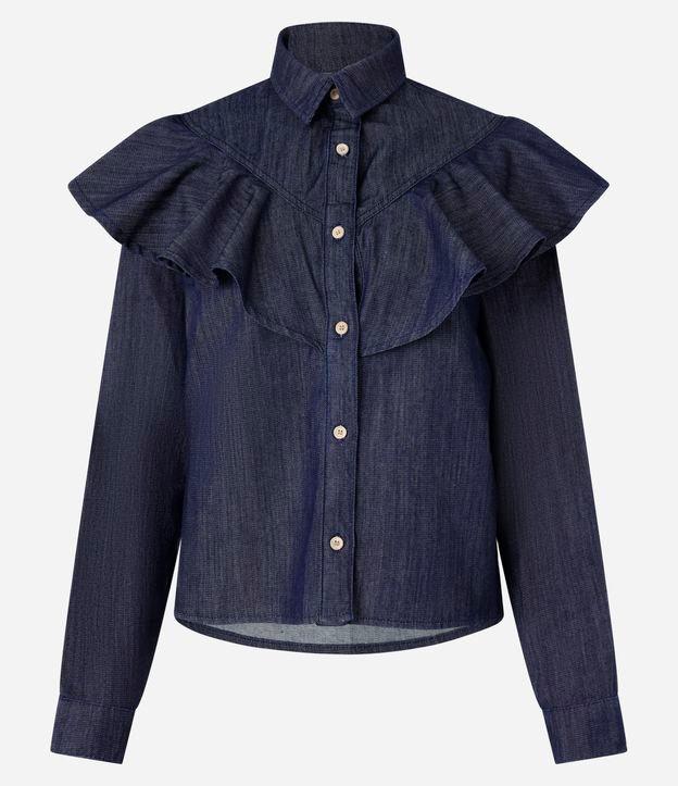 Camisa Jeans com Babados e Botões Frontais - 1