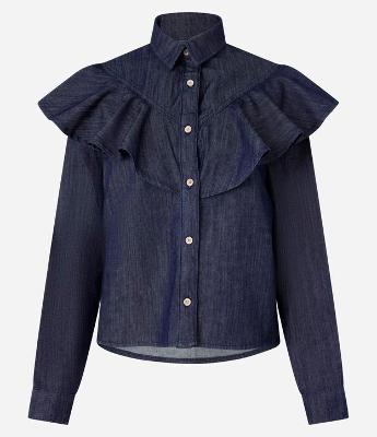 Camisa Jeans com Babados e Botões Frontais