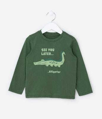 Camiseta Infantil com Estampa de Jacarézinho - Tam 1 a 6 Anos