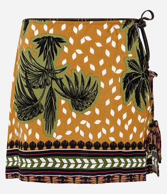 Saída de Praia Saia em Viscose Estampada de Coqueiros com Amarração