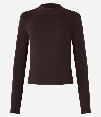 Blusa em Ribana com Gola Alta e Manga Longa