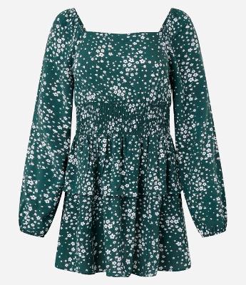 Vestido Curto em Viscose Floral Liberty com Lastex e Babado