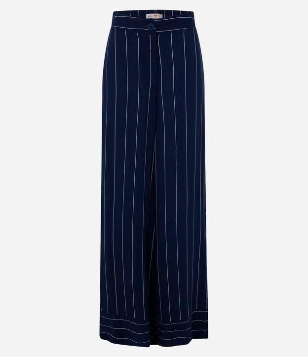 Calça Reta de Cintura Alta com Listras e Barra Larga - 1