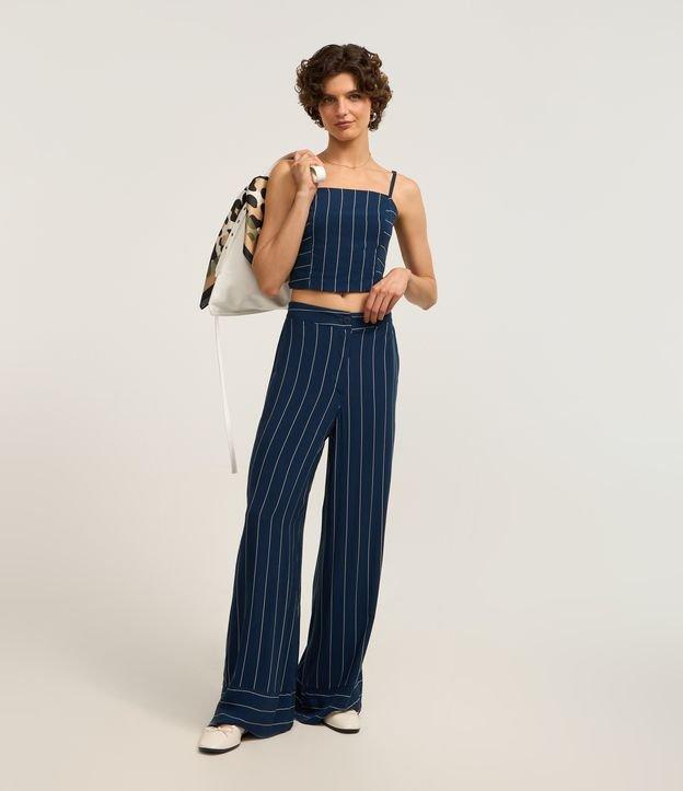 Calça Reta de Cintura Alta com Listras e Barra Larga - 2