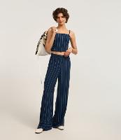 Calça Reta de Cintura Alta com Listras e Barra Larga - 2