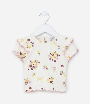 Blusa Infantil com Babados e Estampa Floral - Tam 0 a 18 meses