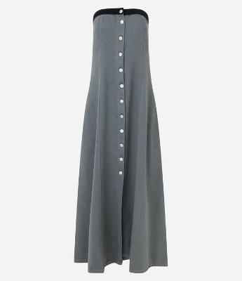 Vestido Evasê Longo em Sarja com Tingimento Cationizado