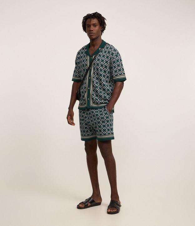 Bermuda em Algodão com Estampa de Argolas e Viés Contrastantes - 1