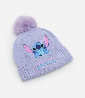 Touca Infantil com Pompom e Bordado Stitch - Tam Único