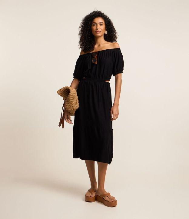 Vestido Midi em Viscose Ombro a Ombro com Mordidinha na Lateral - 1