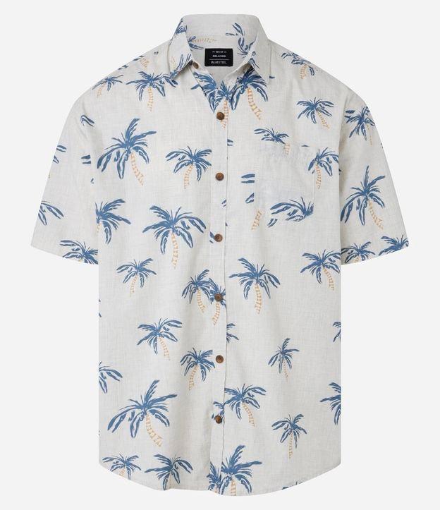 Camisa Relaxed com Estampa de Coqueiros e Bolso - 1