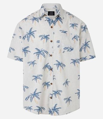 Camisa Relaxed com Estampa de Coqueiros e Bolso