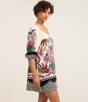 Vestido Evasê Curto com Linho Estampado Tropical e Mangas Bufantes - 2