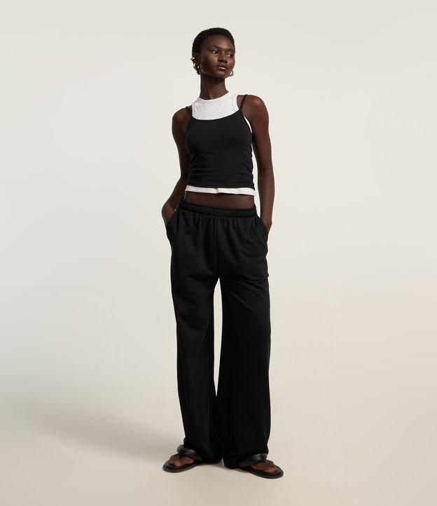 Calça Reta em Moletom com Amarração Interna na Cintura - 2