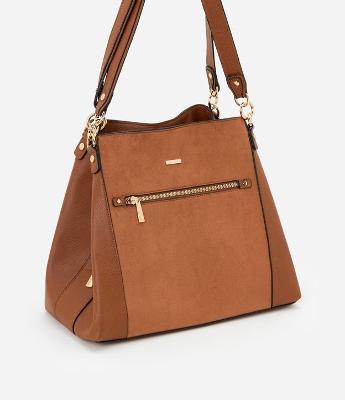 Bolsa Grande em PU com Alças Médias e Recortes