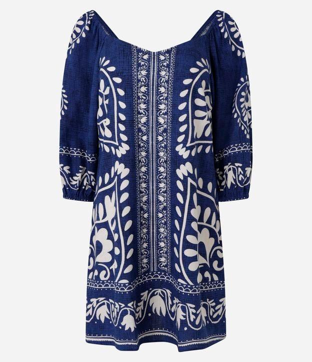 Vestido Curto em Viscose e Linho com Estampa Arabescos - 1