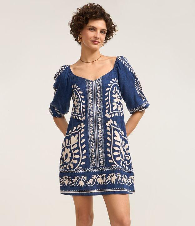 Vestido Curto em Viscose e Linho com Estampa Arabescos - 2