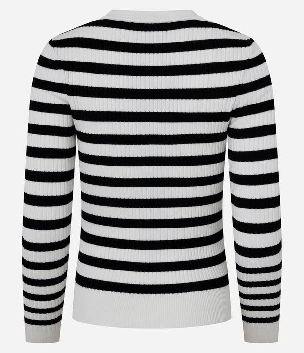 Suéter Listrado em Tricô com Gola Redonda - 1