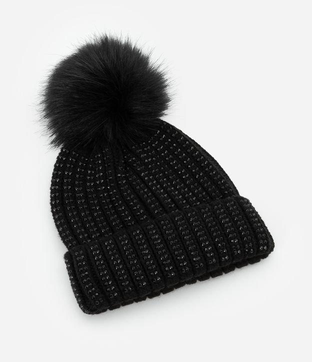 Touca em Tricô com Brilhos e Pompom - 1