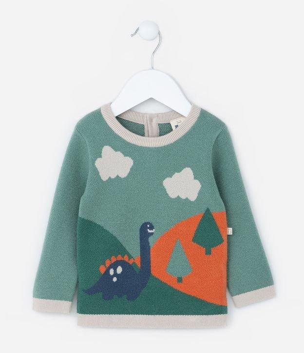 Suéter Infantil em Tricô com Estampa Dino - Tam 0 a 18 meses - 1