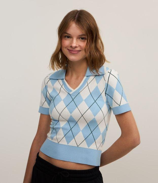 Blusa Polo em Jacquard com Estampa Geométrica - 1
