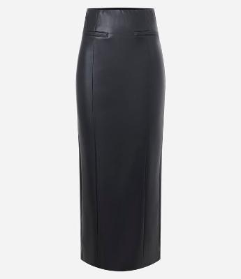 Saia Midi em PU com Fenda Traseira