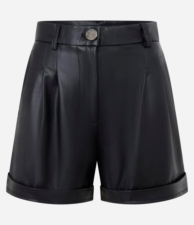 Short Cintura Alta em PU Barra Dobrada - 1