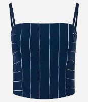 Blusa de Alça em Tricoline Listrada com Lastex - 1