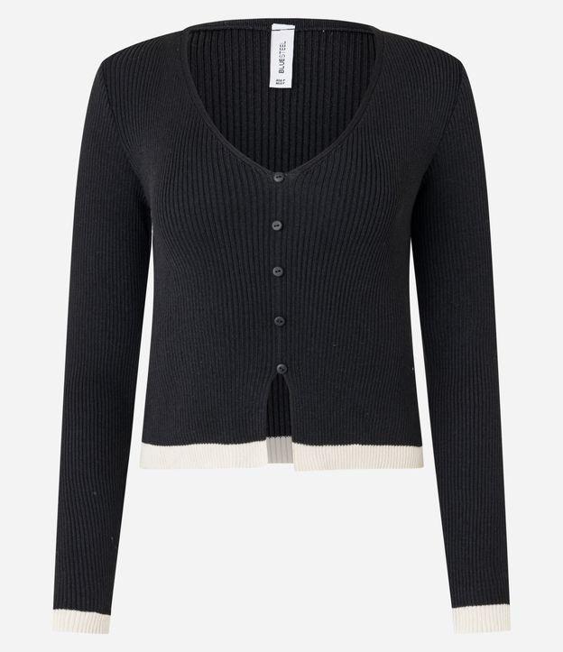 Blusa em Tricô com Botões e Babadinho Contrastante - 1