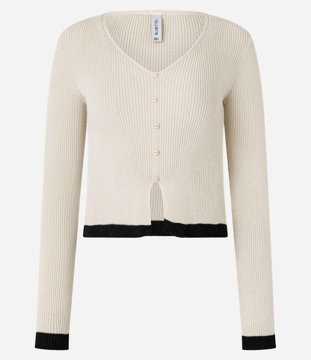 Blusa em Tricô com Botões e Babadinho Contrastante - 1