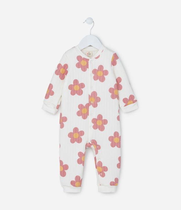 Macacão Infantil em Matelasse com Estampa Floral - Tam 0 a 18 meses - 1