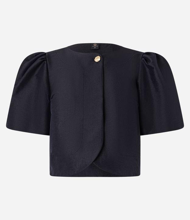 Blusa Balonê com Botão na Gola e Manga Bufante - 1