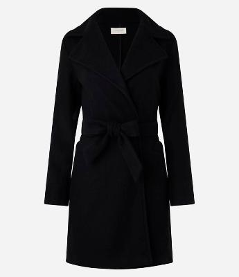 Casaco Alongado em Polivelour com Cinto de Tecido