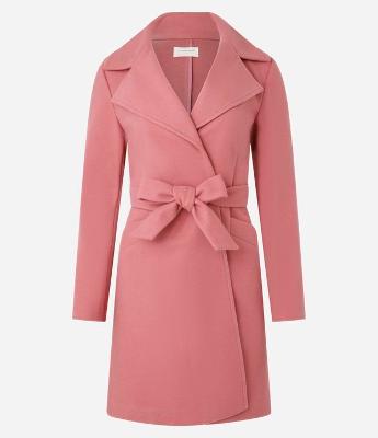 Casaco Alongado em Polivelour com Cinto de Tecido