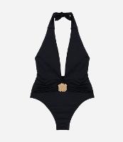 Maiô Frente Única em Microfibra com Decote Profundo e Aviamento - 1