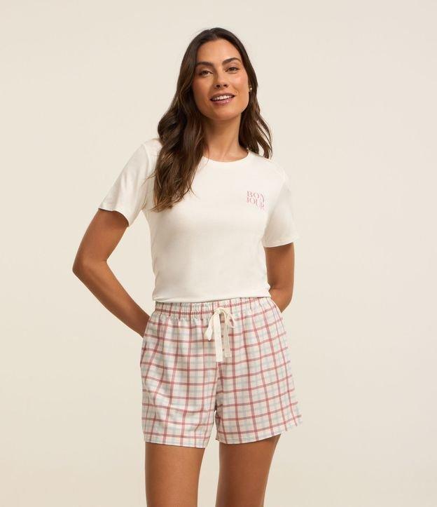 Pijama Curto em Viscose com Estampa Xadrez Grid - 1