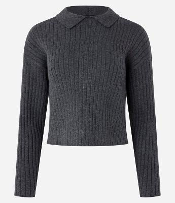 Blusa Canelado em Tricô com Gola Polo