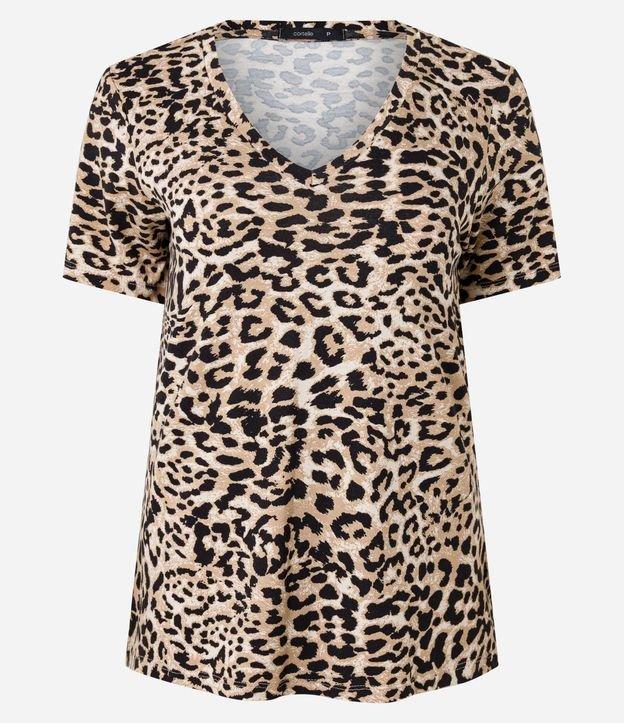 Blusa em Viscose com Decote V e Estampa Onça - 1
