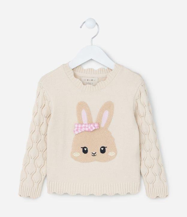 Suéter Infantil Texturizado com Bordado Coelhinha - Tam 1 a 5 Anos - 1