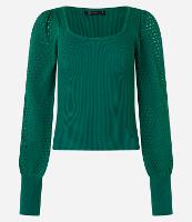 Suéter Canelado em Tricô com Furos na Manga Bufante - 1